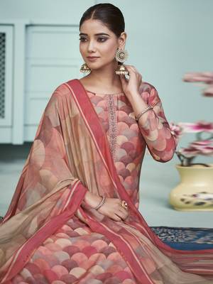 peach muslin digital printed dress material 2
