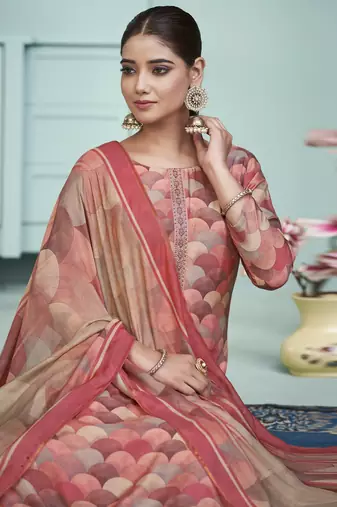 peach muslin digital printed dress material