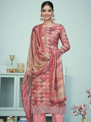 peach muslin digital printed dress material 3