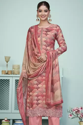 peach muslin digital printed dress material