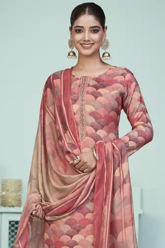 peach muslin digital printed dress material