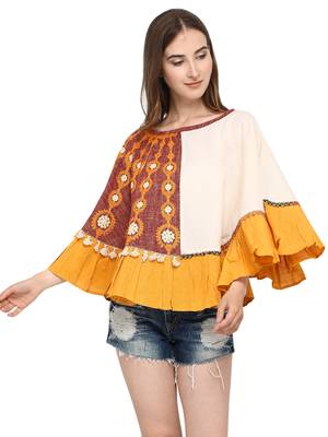 One-Sided Embroidered Rust Zam-Zam Poncho 1