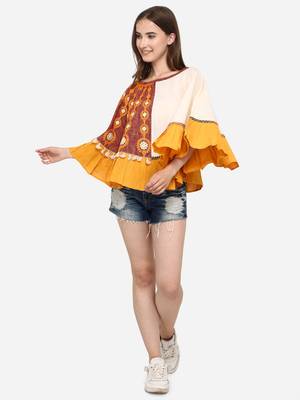 One-Sided Embroidered Rust Zam-Zam Poncho 2
