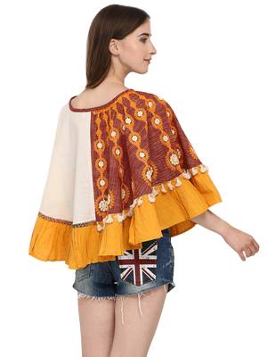 One-Sided Embroidered Rust Zam-Zam Poncho 3