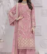 Pink Designer Embroidery Work Faux Georgette Semistiched Long Length Kameez Plazzo party wear salwarsuit