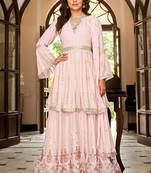 Pink Heavy Designer Embroidery Work Chinon Semistiched Long Length Kameez Sharara party wear salwarsuit