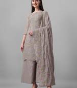 Grey Designer Embroidery Work Faux Georgette Semistiched Long Length Kameez Plazzo party wear salwarsuit