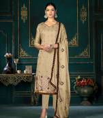 Beige Designer Printed,Embroidery Work Modal Chandei  Semistiched Long Length Kameez Pant party wear salwarsuit