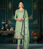 Green Designer Printed,Embroidery Work Modal Chandei  Semistiched Long Length Kameez Pant party wear salwarsuit