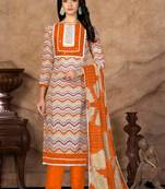 Orange Designer Printed,Hand Work Cotton Semistiched Long Length Kameez Pant party wear salwarsuit