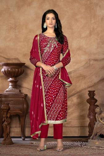 Maroon Designer Printed,Hand Work Jam Cotton Semistiched Long Length Kameez Pant party wear salwarsuit