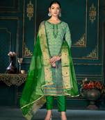 Green Designer Printed,Hand Work Cotton Semistiched Long Length Kameez Pant party wear salwarsuit