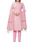 Pink Woven Designer Cotton Semistiched Long Length Kameez Pant party wear salwarsuit