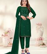 Green Designer Embroidery Work Georgette Semistiched Long Length Kameez Pant party wear salwarsuit