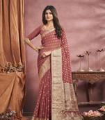 Pink viscose weaving work georgette saree with blouse