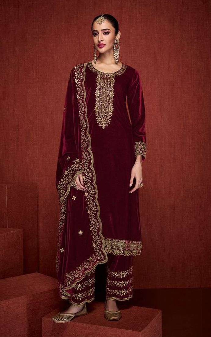 Royal Maroon Indian Georgette Ceremonial Salwar Suit