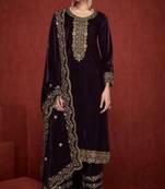 Unauthentic Dark Wine Ceremonial Salwar Suit In Velvet