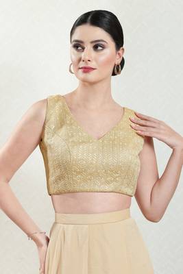 Salwar Studio Women's Gold Embroidered Saree Blouse 1