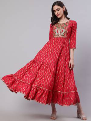 Nishabd women rayon embroidered frontslit  3/4 sleeves calf kurta 1