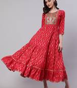 Nishabd women rayon embroidered frontslit  3/4 sleeves calf kurta