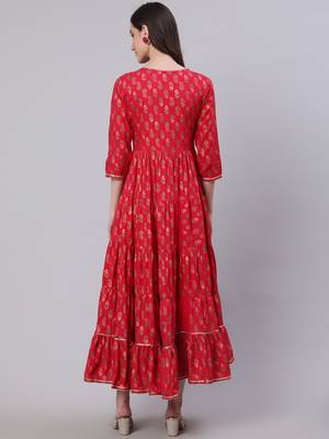 Nishabd women rayon embroidered frontslit  3/4 sleeves calf kurta 2