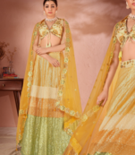 EILARA WOMEN'S YELLOW AND GREEN MULTI PREMIUM NET SEQUANCE AND MULTI THREAD WORK PARTY WEAR LEHENGA CHOLI