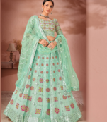 EILARA WOMEN'S SEA GREEN GEORGETTE SEQUINS AND MULTI THREAD WORK PARTY WEAR LEHENGA CHOLI