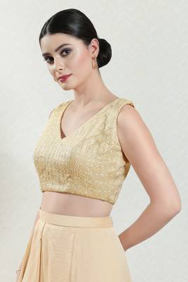 Salwar Studio Women's Gold Embroidered Saree Blouse 2