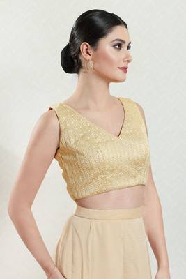 Salwar Studio Women's Gold Embroidered Saree Blouse 3