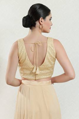 Salwar Studio Women's Gold Embroidered Saree Blouse 4