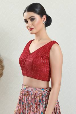 Salwar Studio Women's Red Embroidered Saree Blouse 2