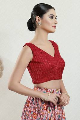Salwar Studio Women's Red Embroidered Saree Blouse 3