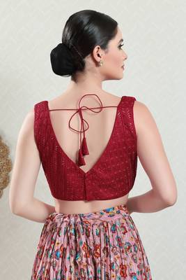 Salwar Studio Women's Red Embroidered Saree Blouse 4