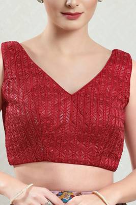 Salwar Studio Women's Red Embroidered Saree Blouse 5