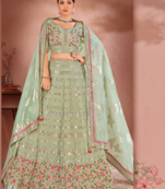EILARA WOMEN'S PISTA GREEN GEORGETTE SEQUINS AND MULTI THREAD WORK PARTY WEAR LEHENGA CHOLI
