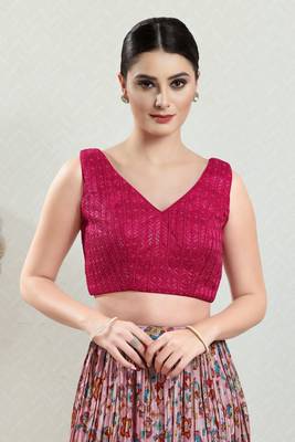 Salwar Studio Women's Pink Embroidered Saree Blouse 1