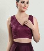 Salwar Studio Women's Wine Embroidered Saree Blouse