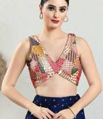 Salwar Studio Women's Multicolor Embroidered Saree Blouse