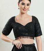 Salwar Studio Women's Black Embellished Saree Blouse