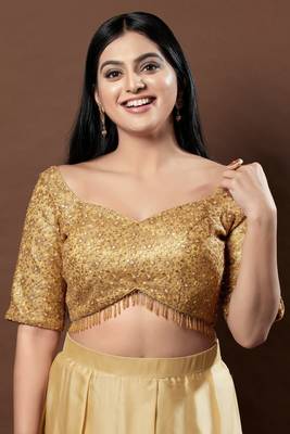 Salwar Studio Women's Gold Embellished Saree Blouse 1