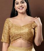 Salwar Studio Women's Gold Embellished Saree Blouse