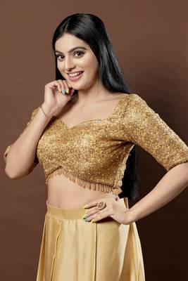 Salwar Studio Women's Gold Embellished Saree Blouse 3