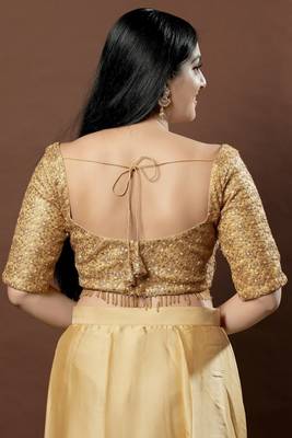 Salwar Studio Women's Gold Embellished Saree Blouse 4