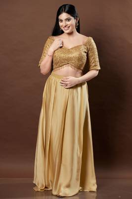 Salwar Studio Women's Gold Embellished Saree Blouse 6