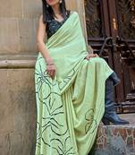 Pista Green Silk Printed Saree With Blouse Piece
