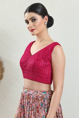 Salwar Studio Women's Pink Embroidered Saree Blouse 2