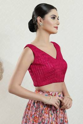 Salwar Studio Women's Pink Embroidered Saree Blouse 3