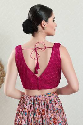 Salwar Studio Women's Pink Embroidered Saree Blouse 4