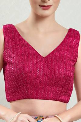 Salwar Studio Women's Pink Embroidered Saree Blouse 5