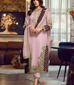 PinkDesigner Embroidery WorkFaux GeorgetteSemistichedLong Length KameezPantparty wear salwarsuit